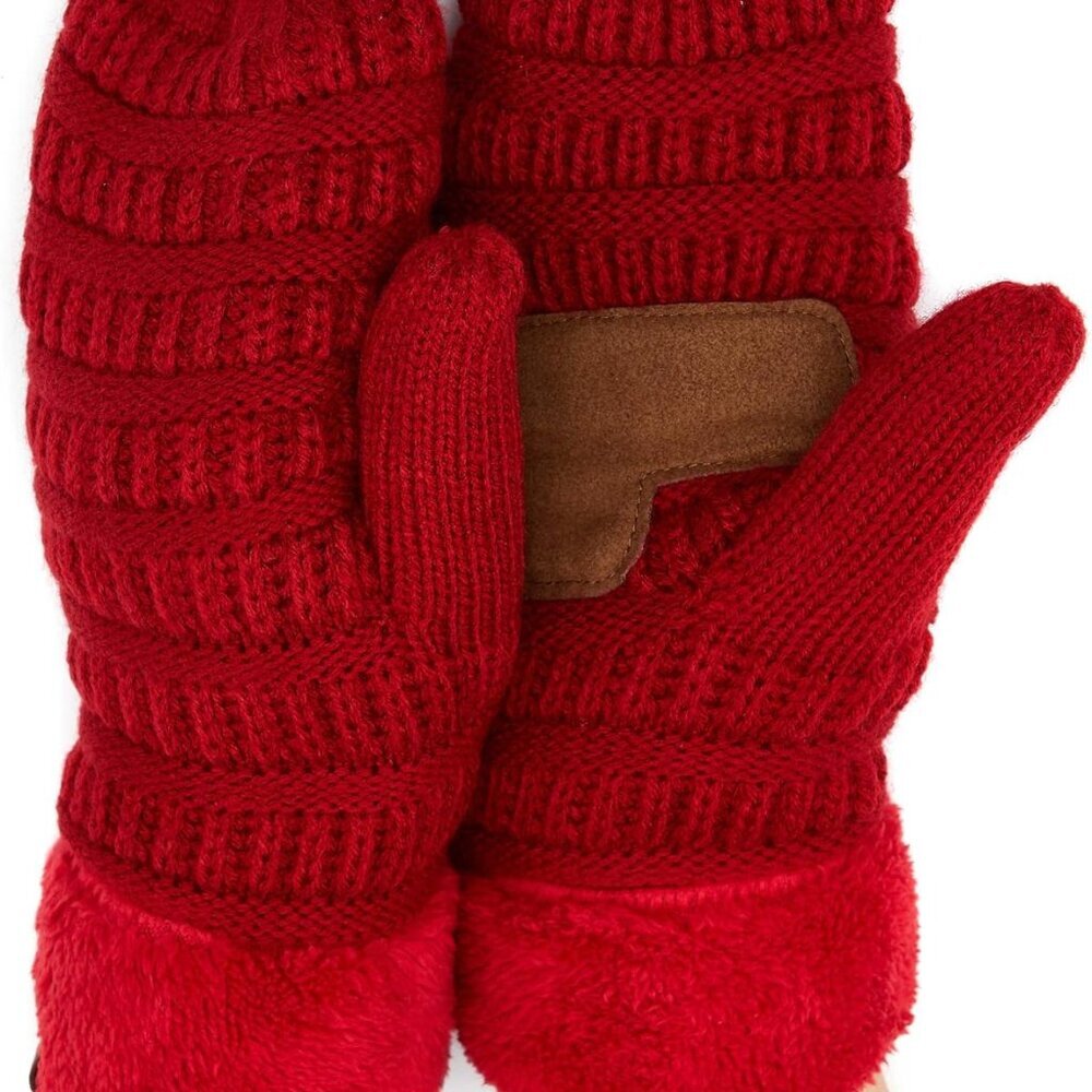 CC Super Thick Fuzzy Fleeced Lined Warm Winter Knitted Mittens Gloves